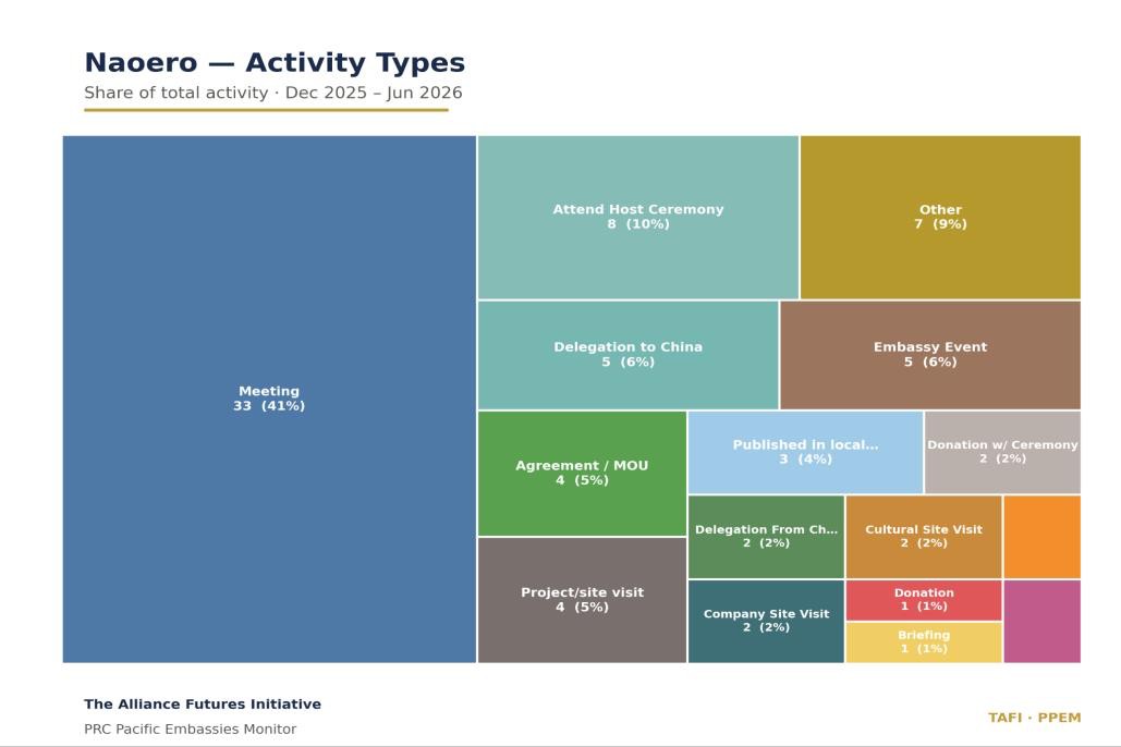 Tree map of the Naoero activity type mix, dominated by meeting 33 (41%).